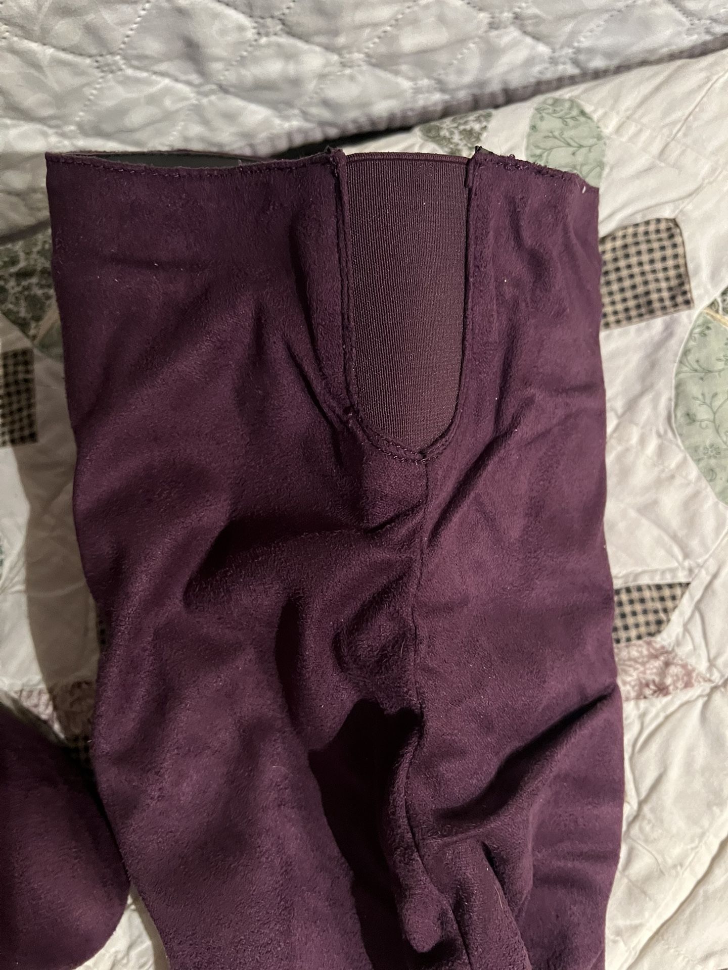 Over the knee purple suede boots