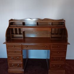 Vintage Pedestal Desk With Removable Roll Top Hutch Compressed Wood $300 OBO