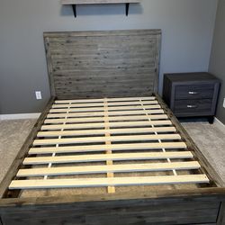 Full/queen Bed frame and nightstand.   Pending Pickup