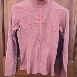Columbia Omni-Wick Sz XS half-zip athletic top in coral & gray pinstripes UPF 40