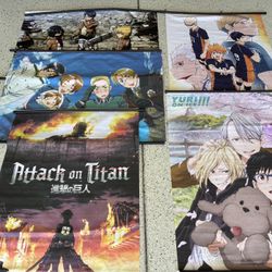 5 “ANIME” Large Scroll Posters. Attack On Titan and More. Pre Owned.