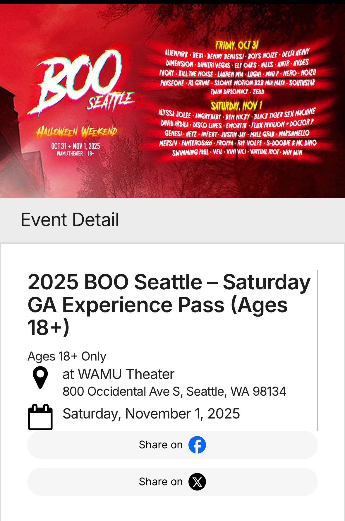Boo Seattle Saturday Ticket 