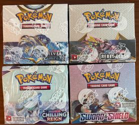 Sealed Pokemon Sword and Shield Booster Boxes- Base, Silver Tempest, Rebel, Chilling