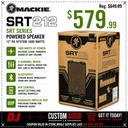 Mackie SRT212 SRT Series 12" Powered Speaker 1600 Watts Bluetooth App Control DSP 🚨 Payment Options Available 🚨 No Credit needed 🚨