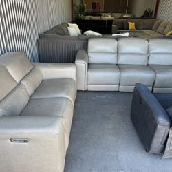 Free Delivery* Like New Tan Italian Leather Sofa & Loveseat with Recliners!