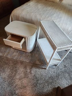 Pair of bathroom/bedroom wicker shelf units
