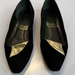 Direccion Black Suede Flats with Gold Detail Made in Spain Vintage Size 7