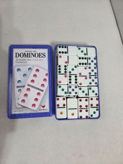 2004 Cardinal Double Six Dominoes 28 Jumbo Size Color Dot Dominoes Collector Tin
