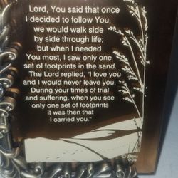 SMALL BROWN MIRROR WITH FRAME "FOOTPRINTS IN THE SAND"