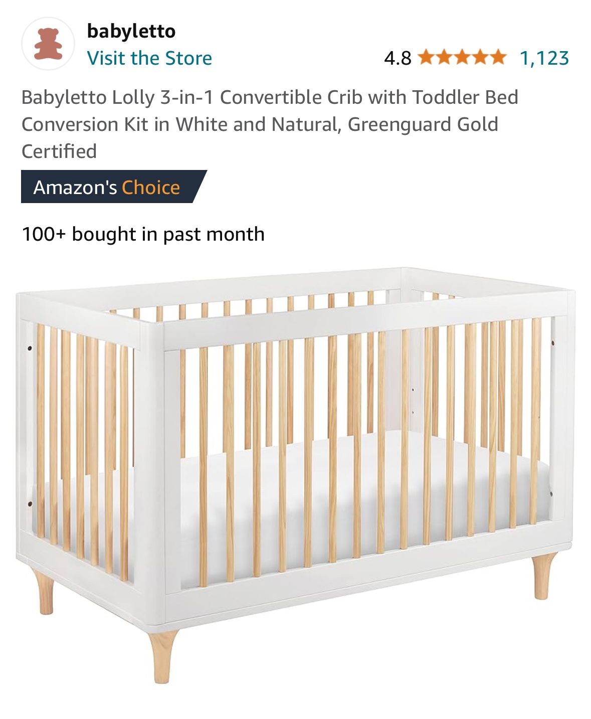 Babyletto Lolly 3-in-1 Convertible Crib W/Memory Foam Mattress