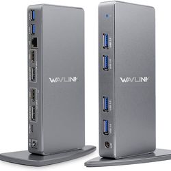 WAVLINK USB 3.0 and USB-C Dual 4K Display Docking Station with Dual HDMI and DisplayPort for Windows and Mac (Dual 4K DisplayPort & HDMI, Gigabit Ethe