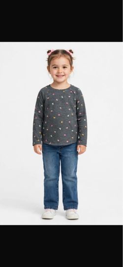 Toddler Girl 4T Sweater - Dark Heather Gray Butterfly Print Long Sleeve - Fall Winter Top