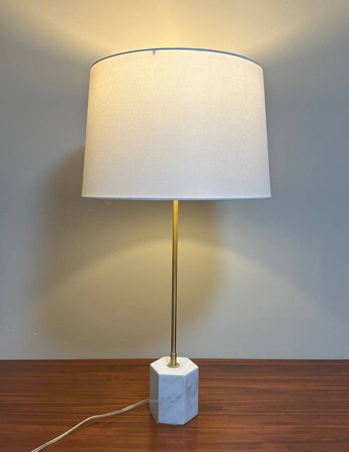 Modern Minimalist Carrera Style Marble Base Table Lamp Accent Decor