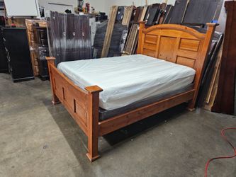Solid Wood Queen Bed Frame with Headboard