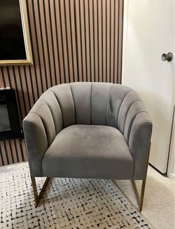 Set of 2 Gray Velvet Accent Chairs with Gold Metal Legs