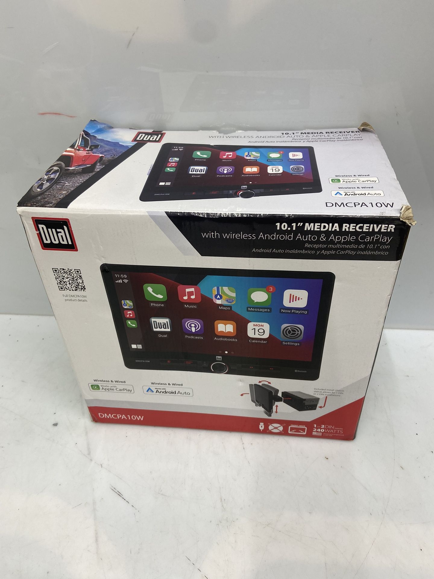 Dual Electronics 10.1" Touchscreen Car Stereo Receiver with Wireless Apple CarPlay & Android Auto – Includes Single & Double DIN Adapters, Bluetooth,