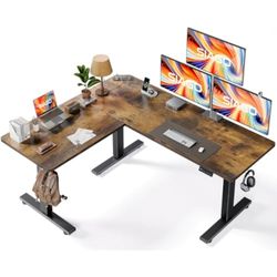 SIAGO 63 x 55 L-Shaped Electric Standing Desk, Height Adjustable Corner Desk – Rustic Brown