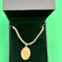 Jaxxson St. Christopher Pendant Sterling 925 Silver 20" Chain Gold Plated