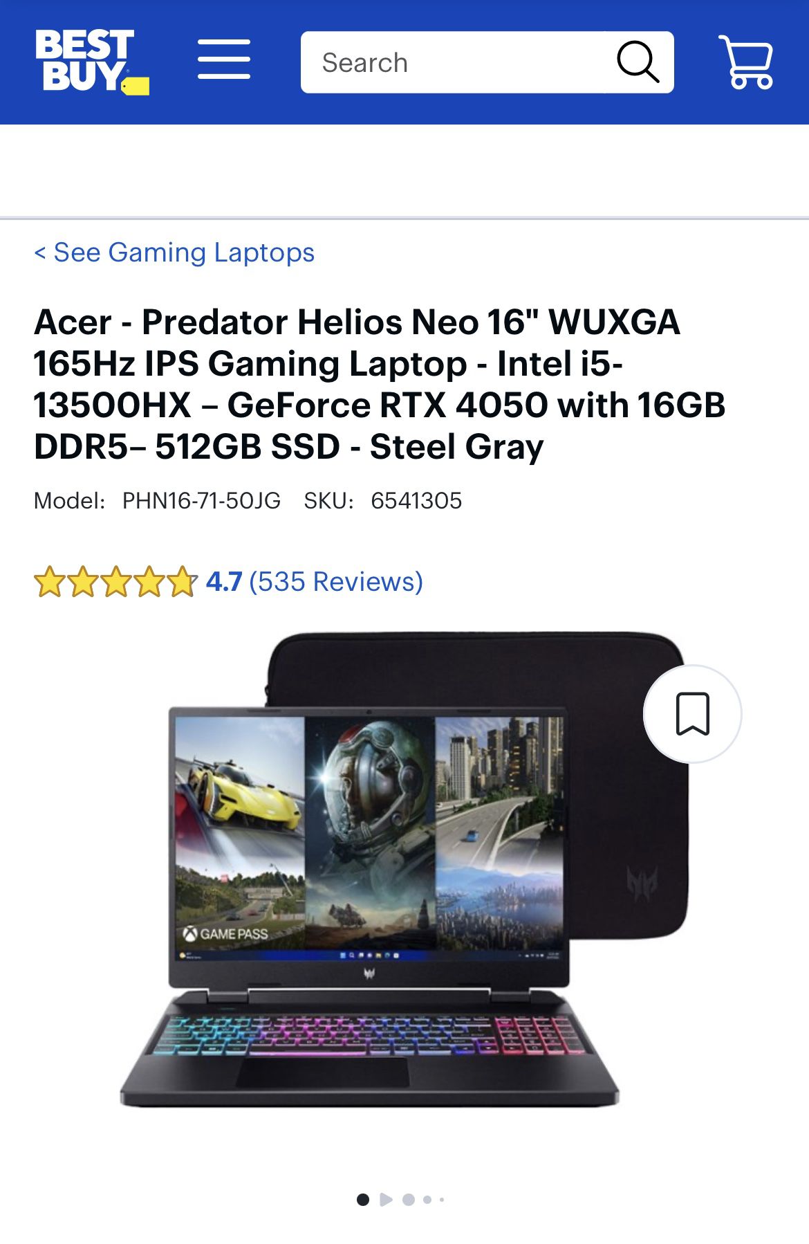 Acer - Predator Helios Neo 16" WUXGA 165Hz IPS Gaming Laptop