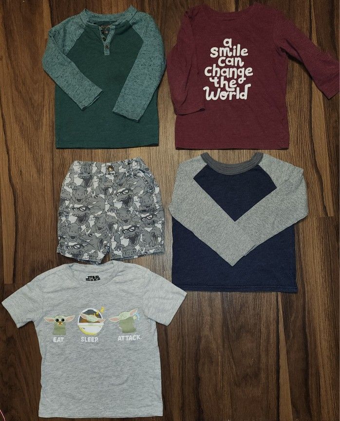 Lot of 4 Toddler Boys 3T Shirts & 1 Pair of Shorts in Gently Loved Condition