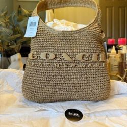 Coach Brooklyn 28 Woven Shoulder Bag Beige Woven Hobo Bag 