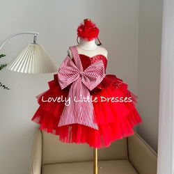 Christmas Baby Girl Dress, Fluffy Red Sequin Holiday Dress, Sparkly Knee Length Toddler Outfit, Shiny Christmas Dress