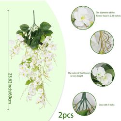4 Pcs Fake Hibiscus Flowers Artificial Hanging Flowers Plants for Outdoors Realistic UV Resistant Spring Summer Decor White Silk Faux Flowers Trailing