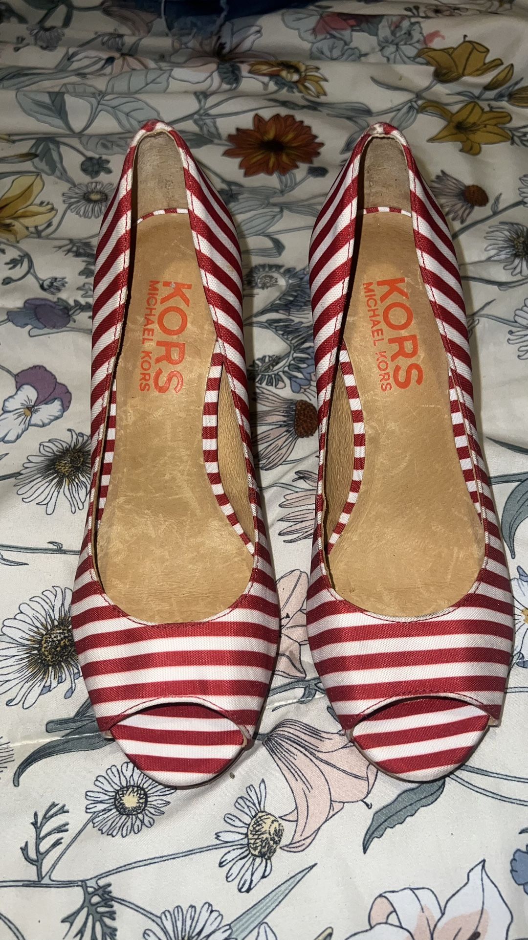 Michael Kors Red And White Stripe Heels