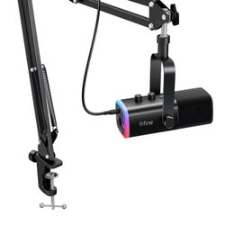 FIFINE XLR/USB Gaming Microphone Set, Dynamic PC Microphone for Streaming Podcasts, RGB Computer Microphone Kit with Boom Arm Stand, Mute Button, Head