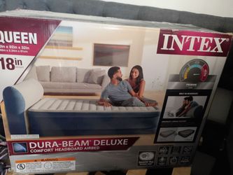 Intex Queen 18 Inch Dura-Beam Deluxe Series Comfort Headboard Airbed with Internal Pump *BRAND NEW*