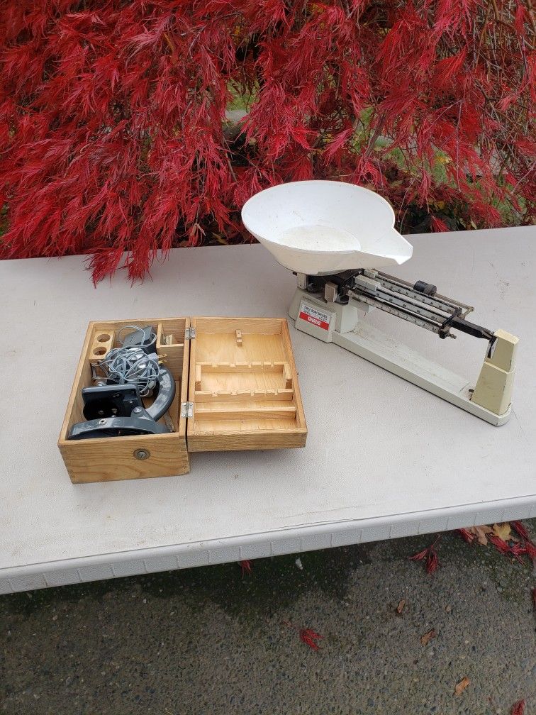 Vintage Ohaus Triple Beam Balance Scale and Microscope