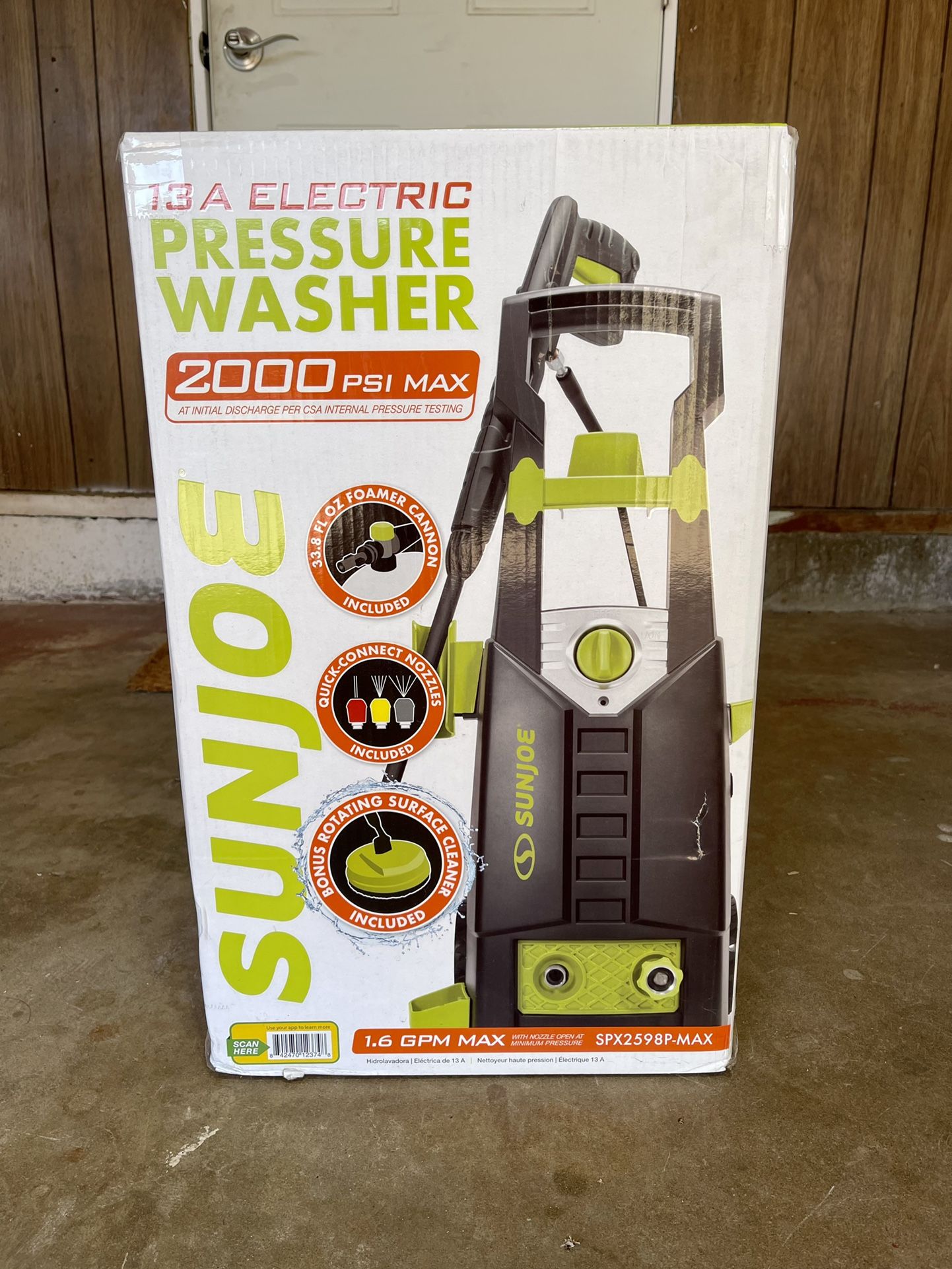 Sun Joe SPX2598P-MAX Electric Pressure Washer, 2000 PSI, Foam Cannon, Patio Cleaning Attachment