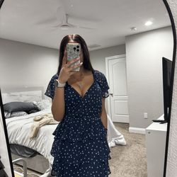 Trixxi Clothing Company Navy Blue White Polka Dot Dress