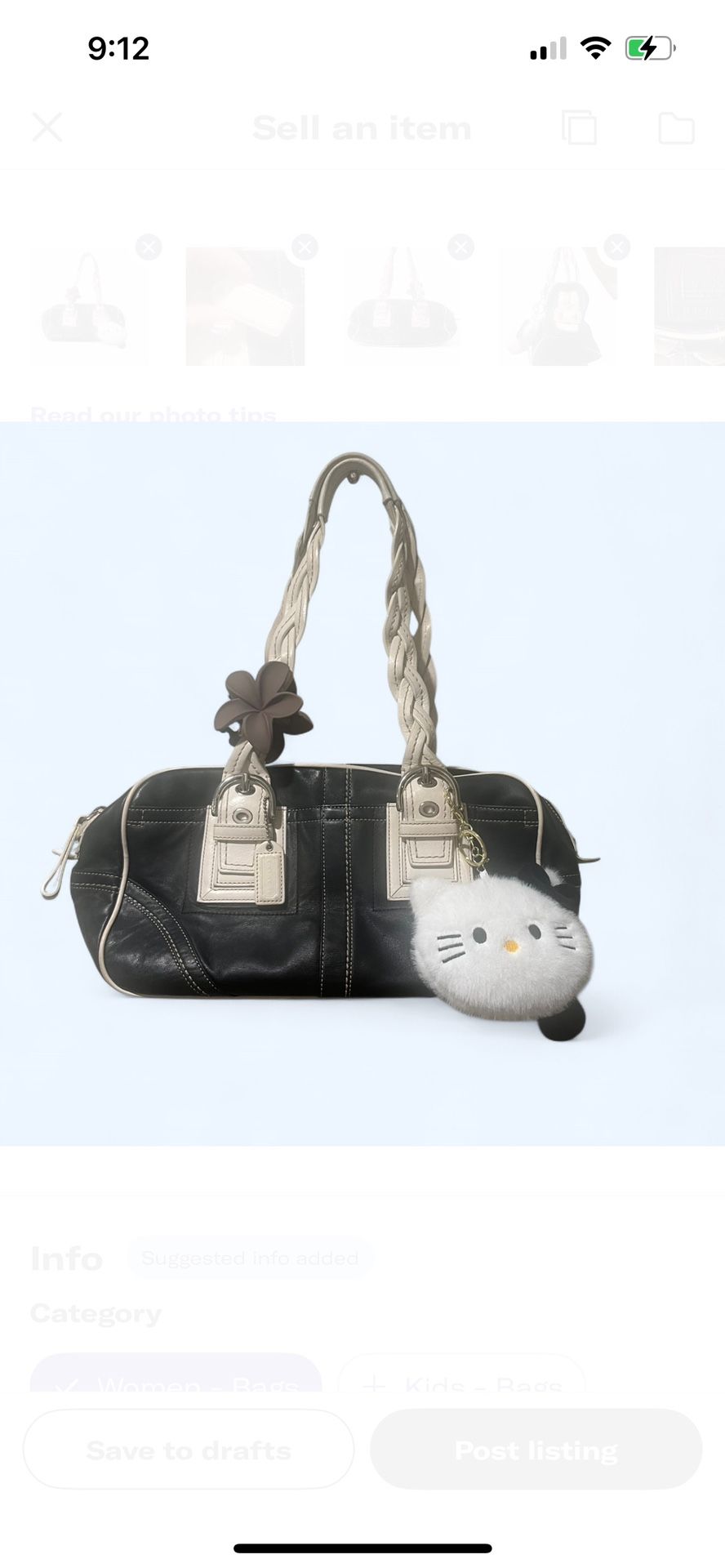 Coach Mini Boston Tote Hand Bag Black and White Leather Y2K