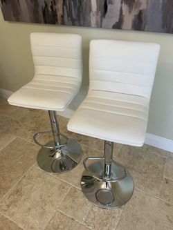 New White Bar Stools - Assembled - 85$ Each - Modern Design with Faux Leather - Adjustable Swivel Barstool Chair Thumbnail