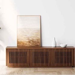 71" Modern Wood TV Stand Minimalist Slatted Entertainment Center,Media Console, Fully-assembled 