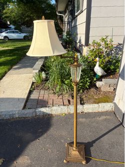 Vintage Brass Art Deco Floor Lamp Swing Arm Textured Glass Works Fine 58” High