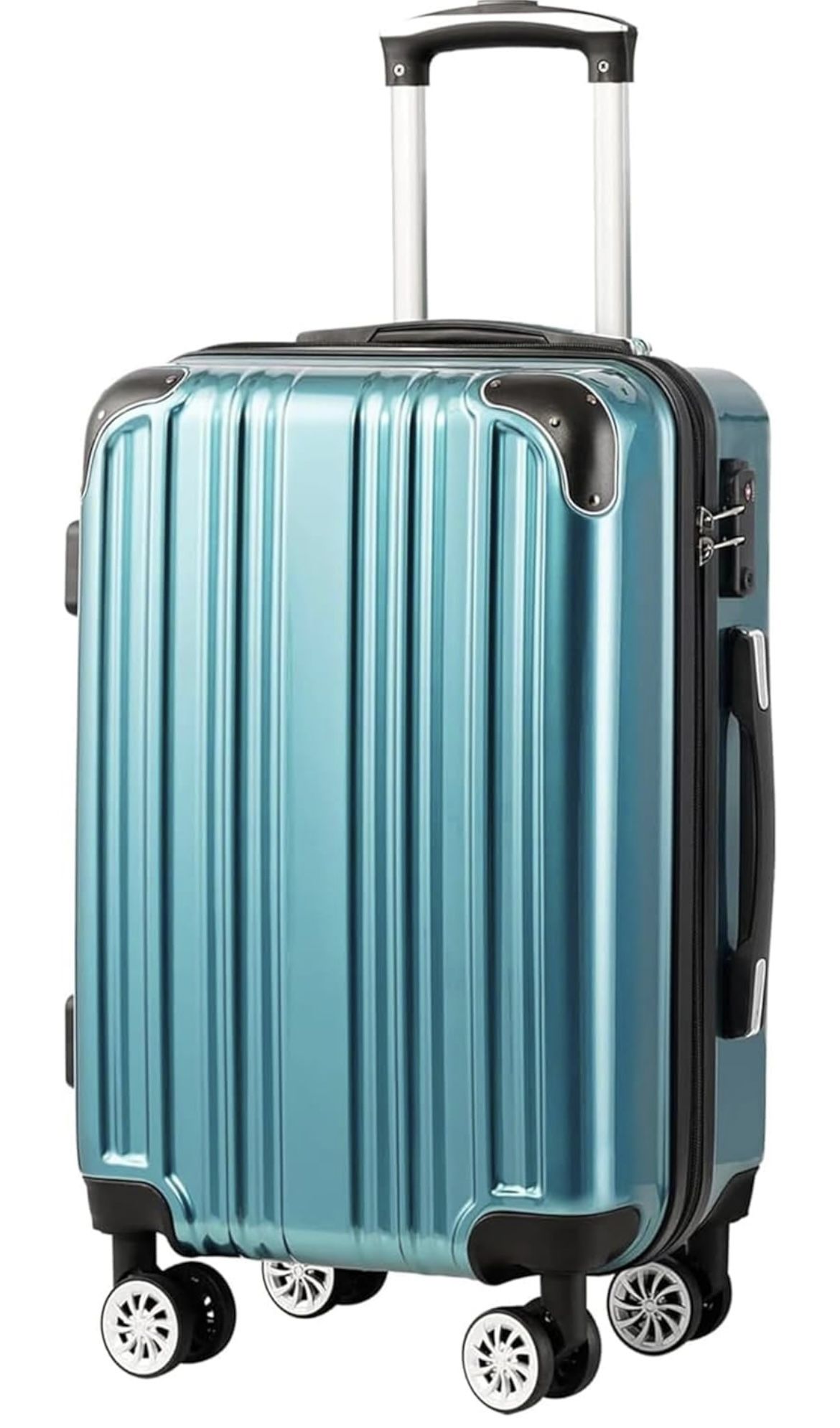 NEW - Coolife Luggage Suitcase PC+ABS Spinner 20in Carry on (green new, S(20in)