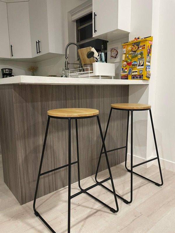 2 Wooden & Iron Bar Stools