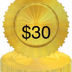 13" Gold Charger Plates (6-Pack) - Plastic Charger for Dinner Plates, Elegant Reusable Plate Chargers for Weddings & Parties,Catering Supplies for Bir