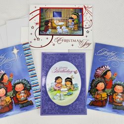 4 Native American Christmas Cards & Bday, St Labre Indian School