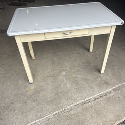 Antique Enamel Top Table.