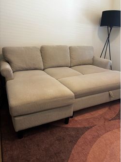 Grey Fabric Sofa with Reversible Chaise with Track Arms