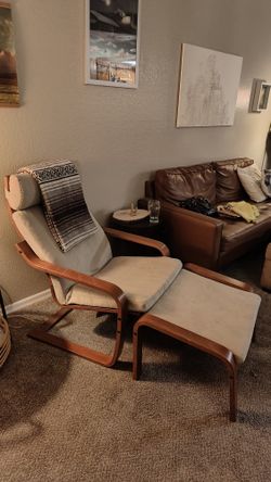 Beige/Cream Ikea Poang Chair/Ottoman