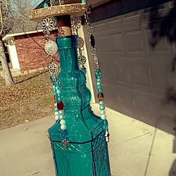 Turquoise Glass Bottle Handmade Beaded Wind-chime 