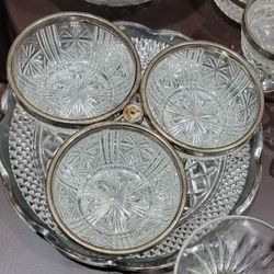 Vintage 3 Bowl Serving Piece Crystal Bowls 