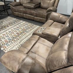 2 Pc Sofa And Loveseat Brown 4 Recliners 