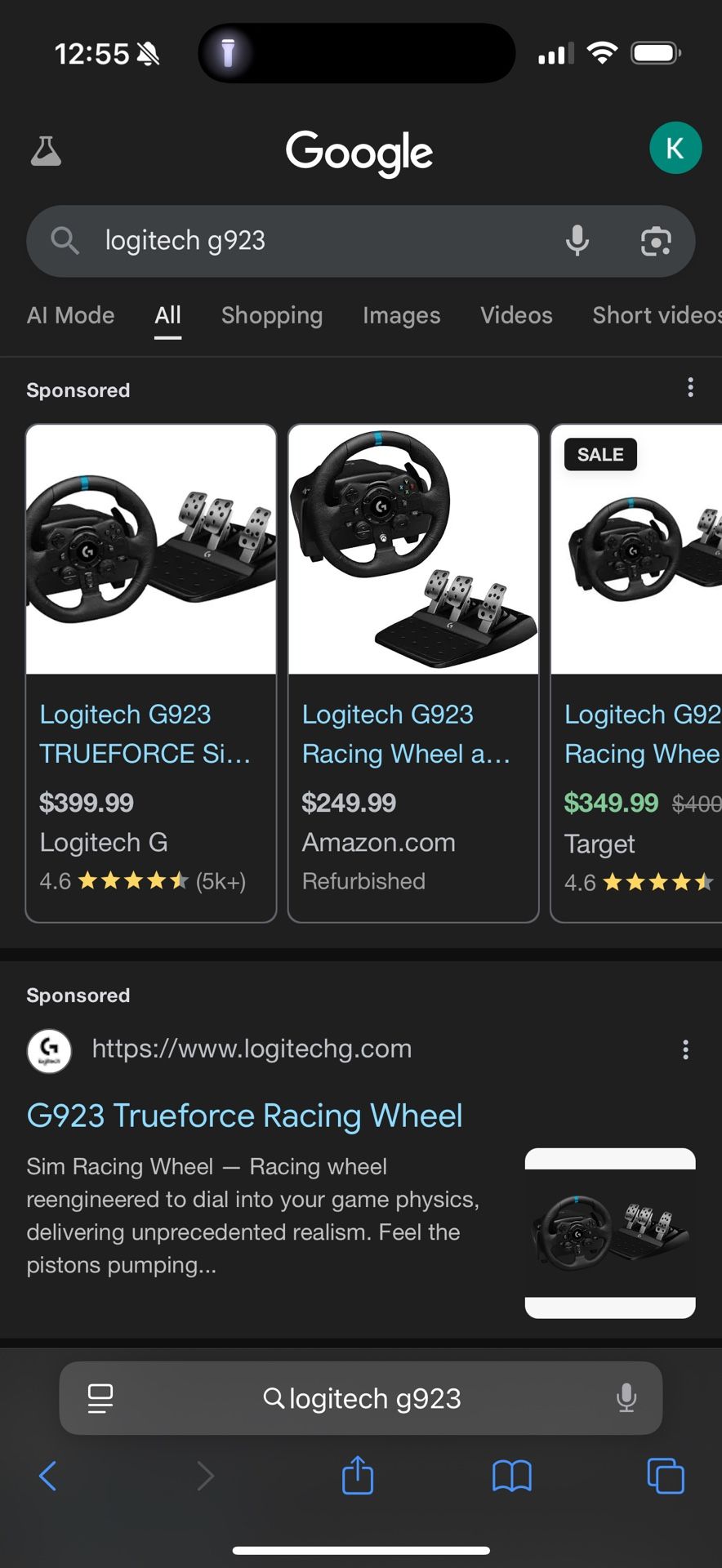Logitech G923 Wheel Pedals And Shifter