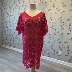 NEW Handmade Fuchsia Pink Crochet Swim Cover Up Tunic