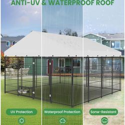 Brand new in box Xlarge heavy duty dog kennel right under 10'x10' reinforced Iron bars dog cage, all weather roof tarp, rotating swivel feed door & bo